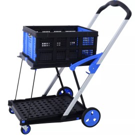 Unbranded 2-Tier Collapsible Multi Use Shopping Carts with Baskets and Wheels - Blue