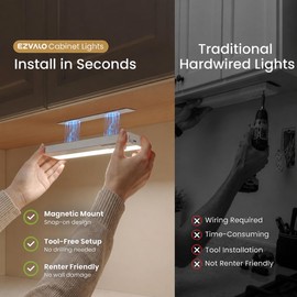 EZVALO 12inch Under Cabinet Lighting Wireless, Wide Even Glow, 6000mAh Rechargeable Motion Sensor Light Indoor, 3 Color Temperatures, Rotary Dimming, Magnetic Mount (2 Pack)