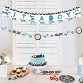 Kreatwow Race Car Baby Shower Decorations for Boy It’s A Boy Banner Retro Race Car Garland Vintage Race Car Baby Shower Decor Blue Race Car Banner Racing Baby Shower It’s A Boy Welcome Baby Party