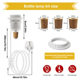 Bottle Lamp Kit Do It Yourself, E27 Lamp Holder with 240CM Cable, Bottle Light Adaptor Kit, Including 3 Sizes of Stoppers, Table Lamp Fitting for Different Bottles, DIY Lampshade, White