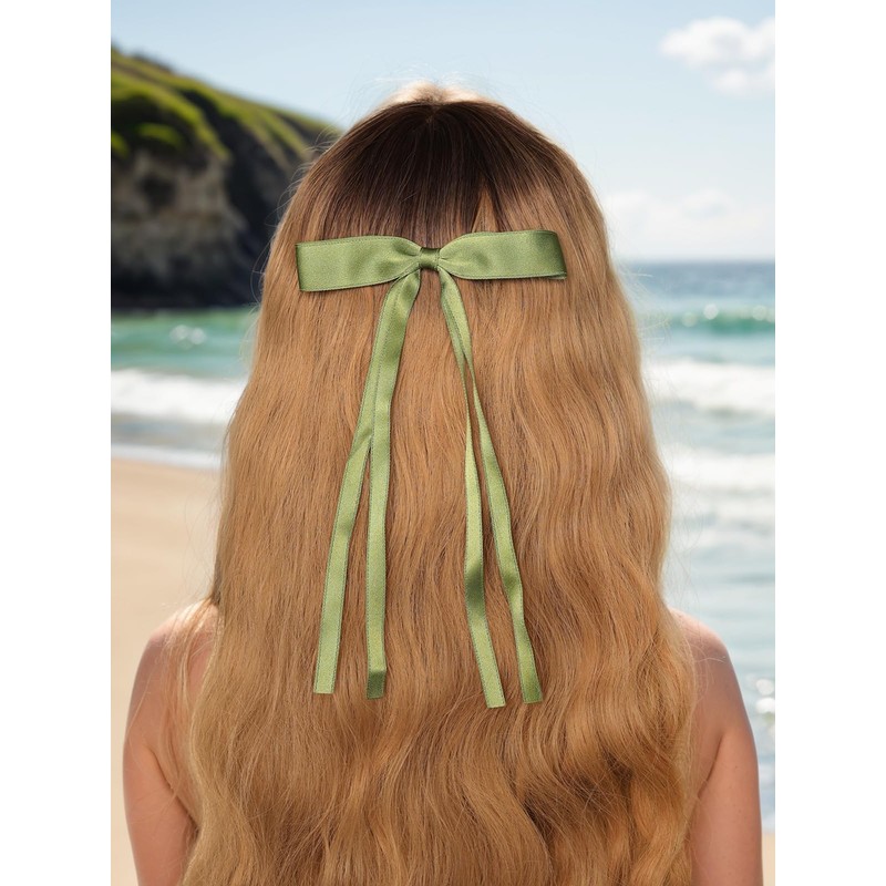 LFOUVRE 4pcs Hair Clips for Women Tassel Ribbon Bowknot with