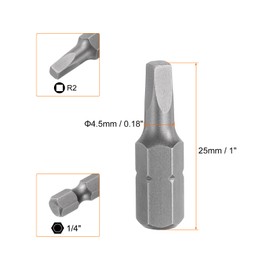 sourcing map 5pcs Square Screwdriver Bit R2 1/4" Hex Shank 25mm/1" Length Magnetic 4 Point Hex Bits S2 Steel Industrial Grade Electric Screw Driver Bit 4.5mm Rod