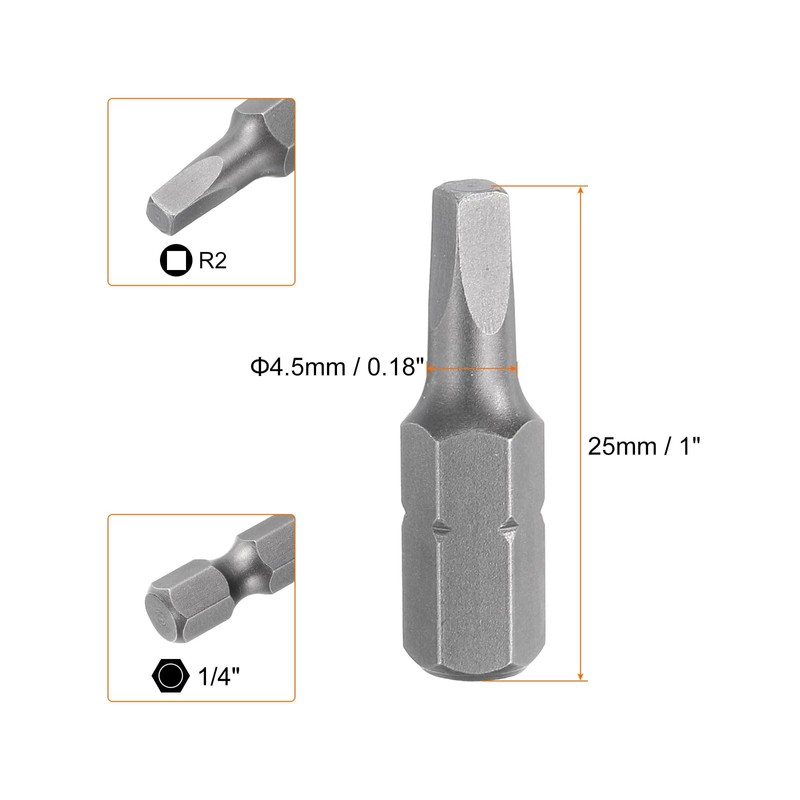 sourcing map 5pcs Square Screwdriver Bit R2 1/4" Hex Shank
