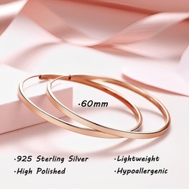 Bewenda Earrings 925 Silver Hoop Earrings Large, 925 Sterling Silver Hoop Earrings for Women, Hypoallergenic Large Earrings Hoop Earrings in 40/50/60 mm Diameter, Folding Hoop Earrings Round Circle
