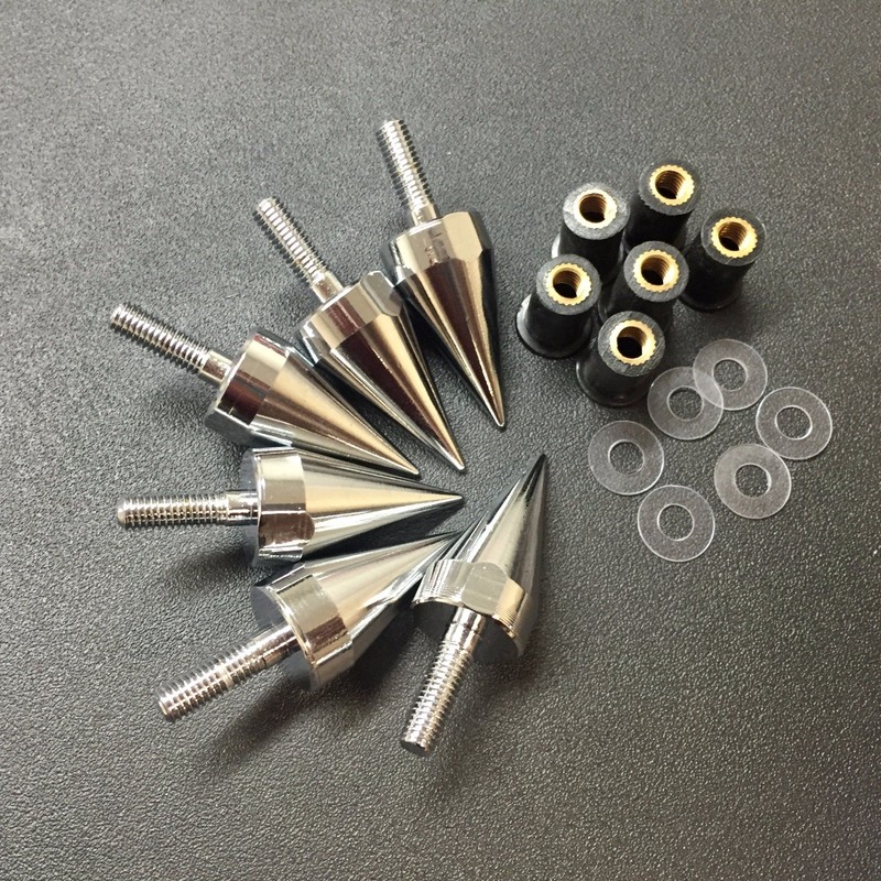HTTMT MT218-002A- Universal Chrome Motorcycle Spike Bolts with Mounting Parts