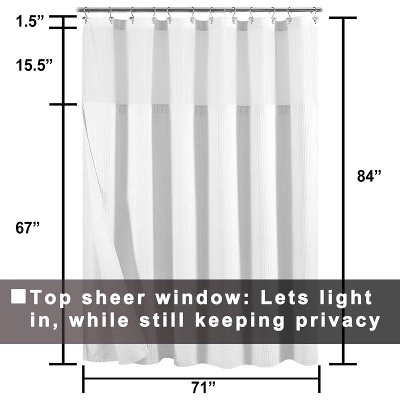 Barossa Design Hotel Style Cotton Shower Curtain with Snap-in Fabric