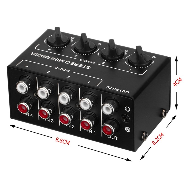 Tiardey 4 Channel Stereo Audio Mixer Support RCA Input and