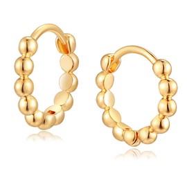 WEARON 14K Gold Plated Huggie Earrings for Women Personality Simplicity Twisted Chain Hoop Earrings Hypoallergenic Designer Ear Rings Fashion Jewelry Hollow Out Earrings (11 bead)