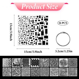 Molain 16Pcs Geometric Stencils for Crafts Reusable, Face Painting Stencils Texture Stencils for Painting DIY Art Painting Stencils for Painting on Wall Scrapbook Furniture Floor Crafts Decor(Style B)