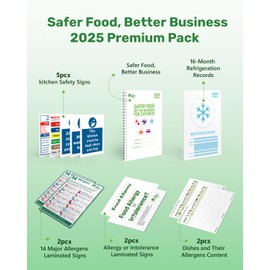 Theory Test Authority Safer Food Better Business 2025, including Food Hygiene Record Book Pack and Kitchen Safety Signs, Comprehensive Food Safety Book Kit for Caterers Restaurants and Takeaways