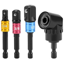 QWORK® 105° Angle Screwdriver Attachment Adapter, Impact Driver Socket Adapter Set, with 3-Piece Socket Adapter 1/4" 3/8" 1/2", Black