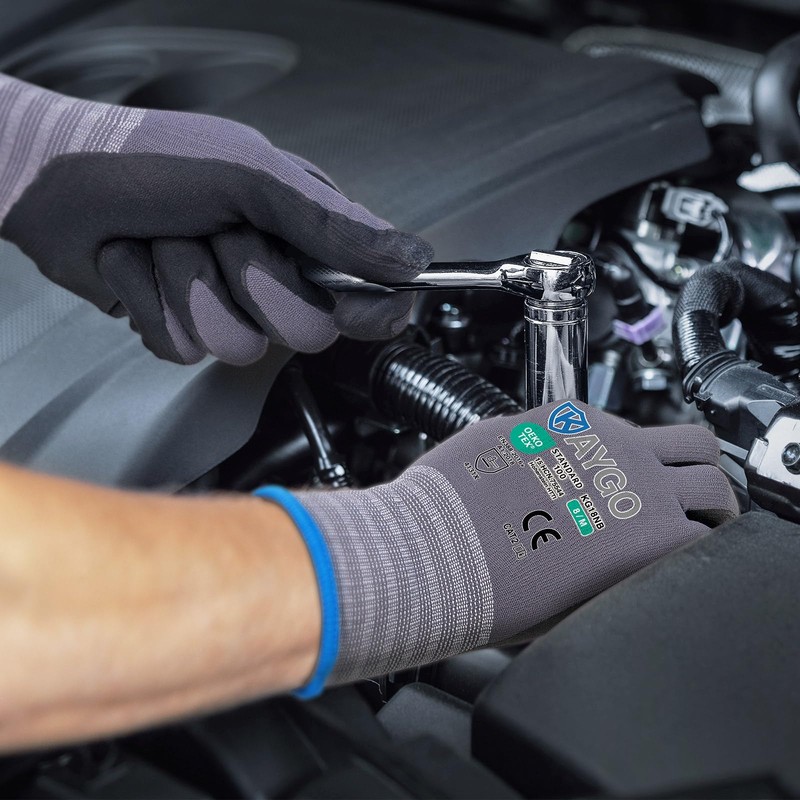 KAYGO Safety Work Gloves 6 Pairs MicroFoam Nitrile Coated- Seamless