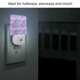 Chrobak LED Night Light,Mermaid Fish Scale Wave Magic Pattern LED Night Light Plug into Wall with Dusk to Dawn Light Sensor White Energy Efficient Nightlight for Bedroom Hallway Living Room Kitchen