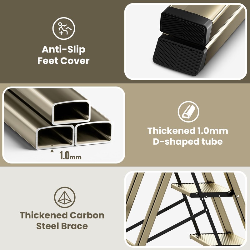 GameGem 3 Step Ladder, Aluminum Folding Step Stool with Anti-Slip