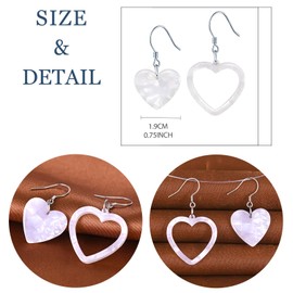 MicLee Fashion Womens Heart Acrylic Earrings 925 Silver Earrings for Girls Creative Asymmetrical Heart Dangles Earrings with Fishhook (White)