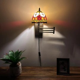Enjoy decor Lamps Tiffany Style Sconce Lamp Swing Arm  Stained Glass Red Tulips 13”L*8”D*15”H