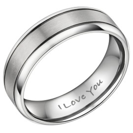 Willis Judd Mens Ring Engraved I love You Titanium Ring for Man In Wooden Gift Box 7mm Wedding Band Engagement Ring Comfort Fit Size S