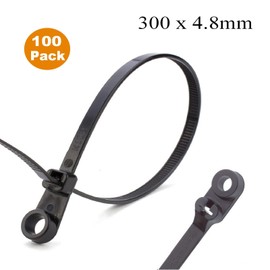 100 x Black Screw Mount Cable Ties 300mm x 4.8mm Car Chassis Body Zip Tie Fixing