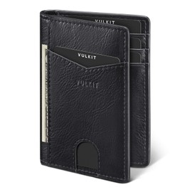VULKIT Credit Card Holder RFID Blocking Slim Leather Wallet Anti Scan Bank Card Holder Quick Access with 10 Slots, Black