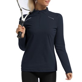 GEMYSE Women's 1/4 Zip Pullover Shirts Long Sleeve Workout Tops Quick Dry Casual Rash Guard Shirts(Sapphire Blue,Medium)