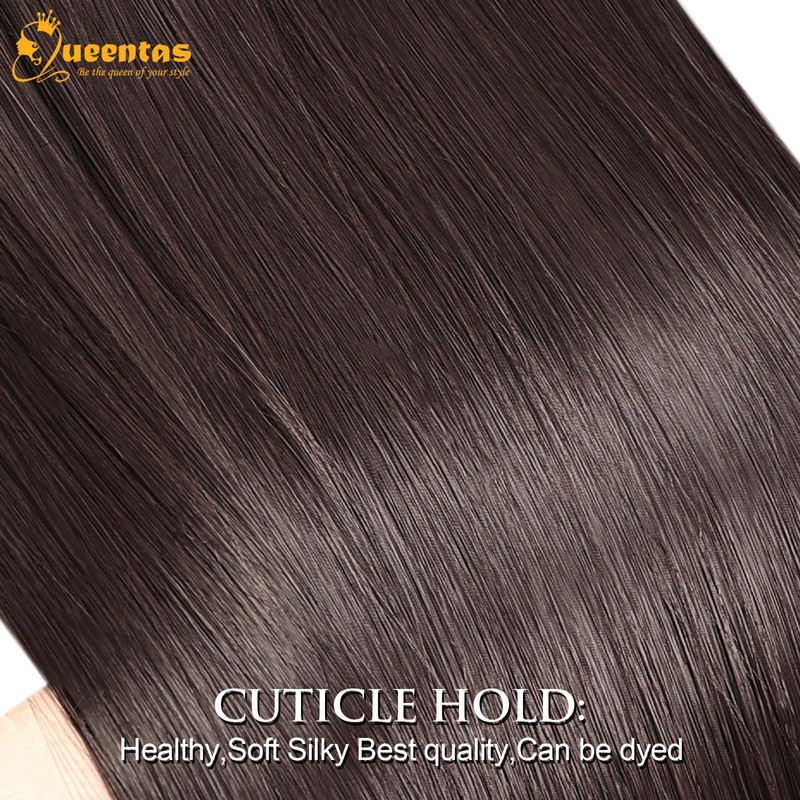 QUEENTAS 4 Pcs Long Straight Dark Brown Clip in Hair
