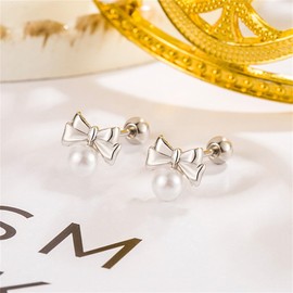 QLYOVWE Solid 925 Sterling Silver Bow Hoop Earrings for Women Small Bowknot Hoop Earrings Dainty Gold Bow Ribbons Earrings Cartilage Helix Earrings Christmas Jewelry (Silver)