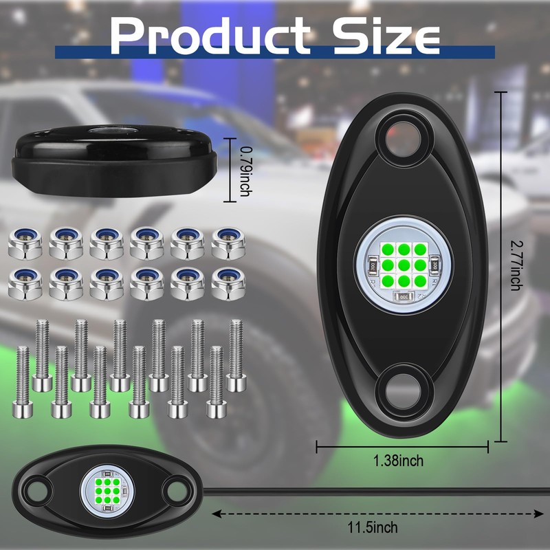 Macarrie 12 Pods Rock LED Lights for Car SUV Underglow