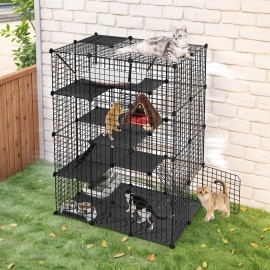 SEGAWE Large Cat Cage with Hammock Indoor DIY Indoor Catio Cat Enclosures Metal 4 Tiers