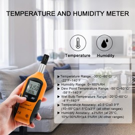 Digital Psychrometer Thermo-Hygrometer with Backlight, ERAY Temperature and Humidity Gauge Meter Thermometer Hygrometer with Dew Point and Wet Bulb Temperature, 9V Battery Included