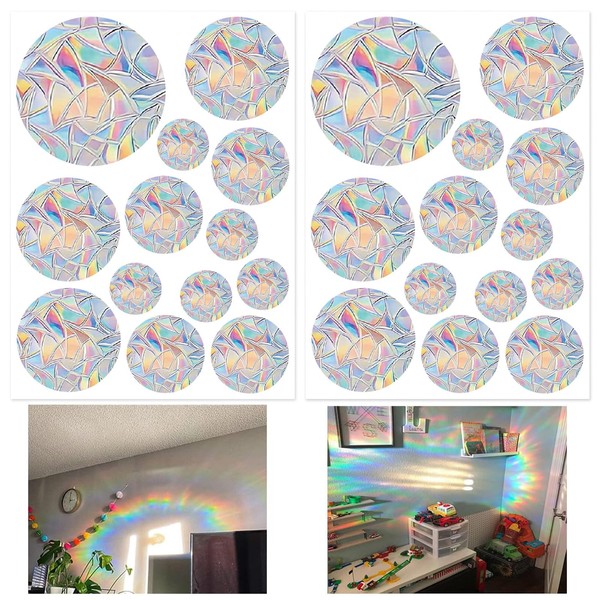 Mezrkuwr 26 Round Prism Window Stickers, Suncatcher Bird Anti Collision