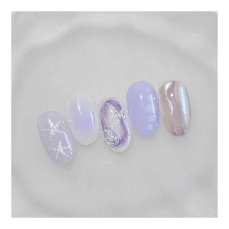 Lavender Ocean handmade nail tips purple summer nails - Coffin