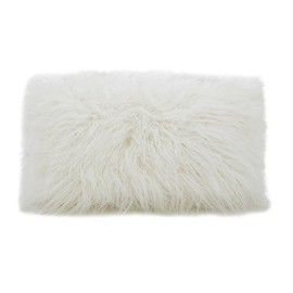 Fennco Styles Decorative Faux Mongolian Fur Throw Pillow 12" X 20" - Ivory Soft Plush Accent Pillow for Home, Couch, Bedroom, Living Room, and Office Décor
