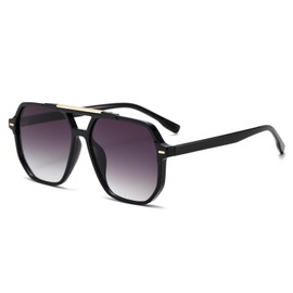 RUNHUIS Retro Large Square Sunglasses for Men and Women, Vintage Rectangle Sunglasses with UV400 Protection, Fashion Unisex Glasses, Black/Purple-Grey