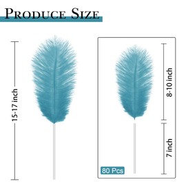 80pcs 15-17 inches (38-43 cm) Peacock Blue Natural Bulk Ostrich Feathers Kit. Kits Contain 8-10 inches of Feathers and 7 inches of White Feather Sticks.for Various DIY Projects.(Peacock Blue)