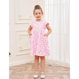 Toddler Girl's Dresses Clothes Summer Valentines Day Outfits Cotton Midi Ruffle Tank Sleeveless Sundress Clothing with Pockets Pink Hearts 4t