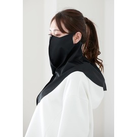 Deling Face Cover, Neck Cover, Made in Japan, Long Length, Large Size, UV Protection, UPF 50+, Sun Protection, UV Protection, Sweat Absorbent, Quick Drying, Non-Stuffing, Sports Mask, Unisex, Black