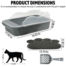 BNOSDM Cat Litter Box with Non-Slip Mat Sifting Open Litter Box Detachable High Sides Small Pet Toilet for Kitty and Thiny Cats (Grey)