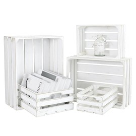 MACVAD 5-Piece Farmhouse Wooden Crate Set - Rustic Wooden Crates for Display and Storage, Large Whitewashed Decorative Crates, Farmhouse Apple Crates, Painted Wood Crates for Decor