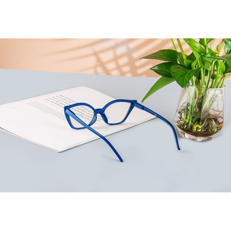 Kodilin Lesebrille für Damen, Anti-Licht, blaues Katzenauge, PC-Brille mit Federscharnier,