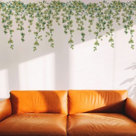 Mestiker Decorative Plants Wall Sticker Green Rattan Leaves Wallpaper Sticker Removable Stylish Scandinavian Living Room Wall Sticker Waterproof Wall Decor Rental Home Wall Sticker Decoration