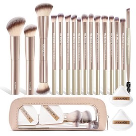 MAANGE 메이크업 브러시 세트 19개 여행용 아이섀도우 파우더 파운데이션 컨실러 전문 MAANGE Makeup Brush Set 19-Piece Travel Eyeshadow Powder Foundation Concealer Professional [Coffee]