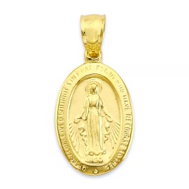 Golden Fire Solid 10k Gold Miraculous Medal Pendant - Guadalupe Pendant - 16 in, 10k