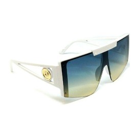 Dweebzilla Oversized Luxury Semi Rimless One Piece Shield Lens Aviator Sunglasses (White & Gold Frame, Green Gradient Lens)