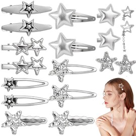 Shoyisenka 18 Pcs Star Hair Clips, Y2k Silver Hair Clips, Five Pointed Star Hair Clip, Punk Hair Accessories