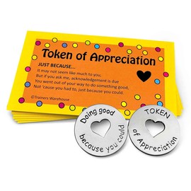 Trainers Warehouse Big Set of Tokens & Cards - 5 Sets in 1 | Cards Include Poems | Blank on The Back | Total of 50 Cards (3.5”x2”) & 50 Tokens (1” Diameter) | Each Coin says "Token of Appreciation"