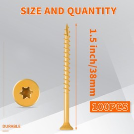 100 PCS #8 x 1-1/2" Flat Head Hardened Steel Deck Screws, Star/Torx Drive 1.5" Length Multipurpose Wood Screws with Ceramic Coating for Corrosion Resistance, T25 Star Bit Included by TPOHH