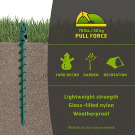 (4-Pack) Vortex 7-1/2" Ground Anchors, Screw-in Anchor for Yard, Tents, Tarps, 70 lb Pull Force, Green ANCBPS7-HSG-L