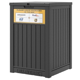 LHBGO Package Delivery Box for Outside with Sign, 48 Gallon Storage with Lockable Secure, Large Double Wall Resin Outdoor Package Delivery Waterproof