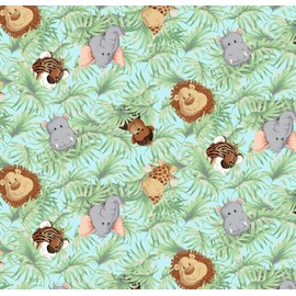 Jungle Babies Cotton Fabric - Panel Cotton Fabric by The Yard, Fat Quarter, Half Yard, 1 Yard, 2 Yard Cuts