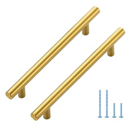 10 Pack 7.38 Inch Length Kitchen Cabinet Handles with 5 Inch Hole Center Brushed Brass Cabinet Pulls Stainless Steel Drawer Pulls,Gold Cabinet Knobs for Dresser Drawer